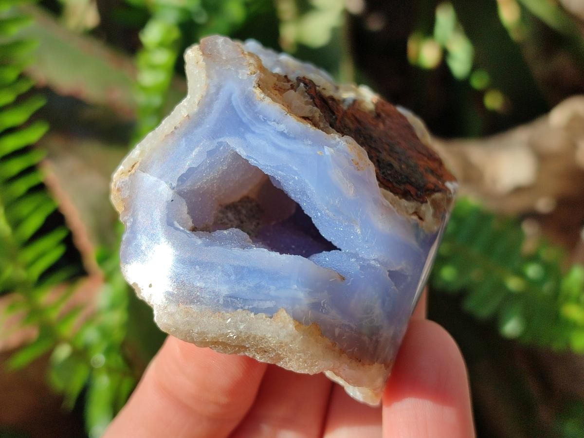 Polished One Side Blue Lace Agate Geodes x 12 From Nsanje, Malawi