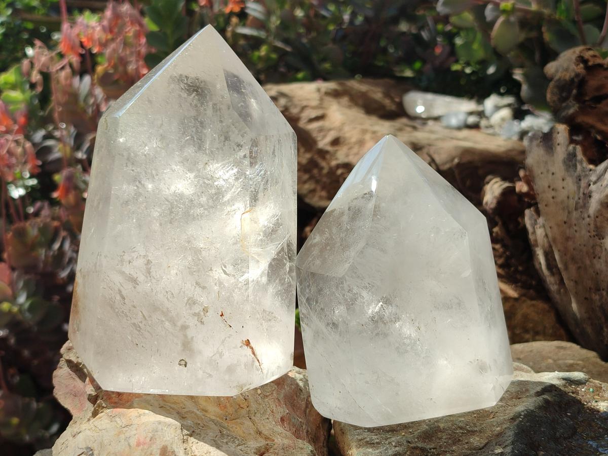 Polished Clear Quartz Display Crystals x 2 From Madagascar