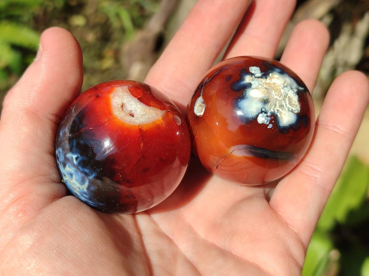 Polished and Natural Carnelian Agate Gemstone Spheres x 12 From Madagascar