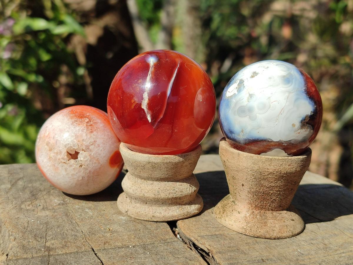 Polished and Natural Carnelian Agate Gemstone Spheres x 12 From Madagascar