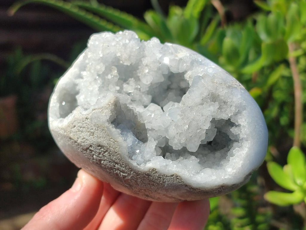 Polished and Natural Blue Celestite Eggs x 3 From Sakoany, Madagascar