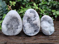 Polished and Natural Blue Celestite Eggs x 3 From Sakoany, Madagascar