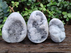 Polished and Natural Blue Celestite Eggs x 3 From Sakoany, Madagascar