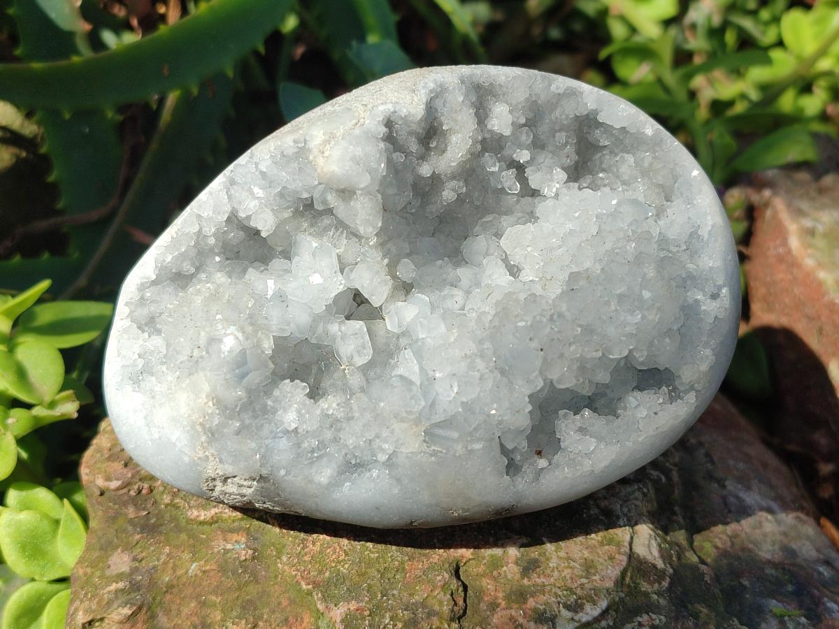 Polished and Natural Blue Celestite Eggs x 3 From Sakoany, Madagascar