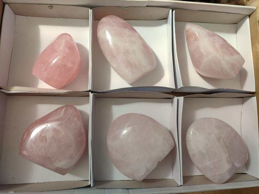 Polished Rose Quartz Standing Display Pieces x 6 From Zimbabwe