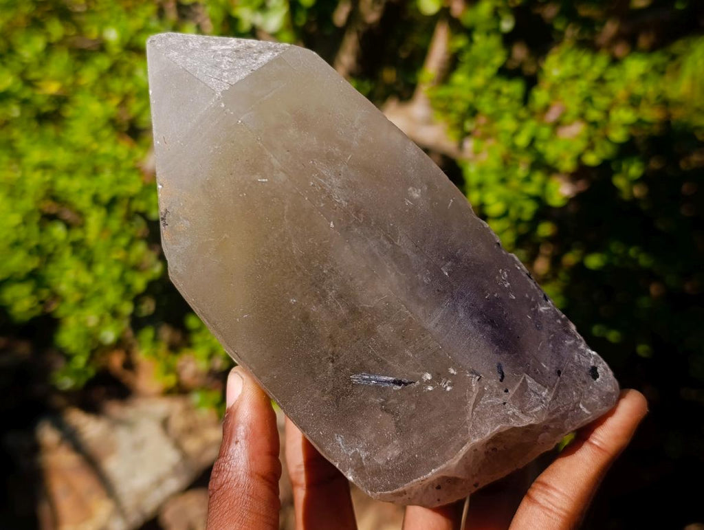 Natural Large Smokey Quartz Crystals with Schorl and Hyalite Opal x 2 From Erongo, Namibia