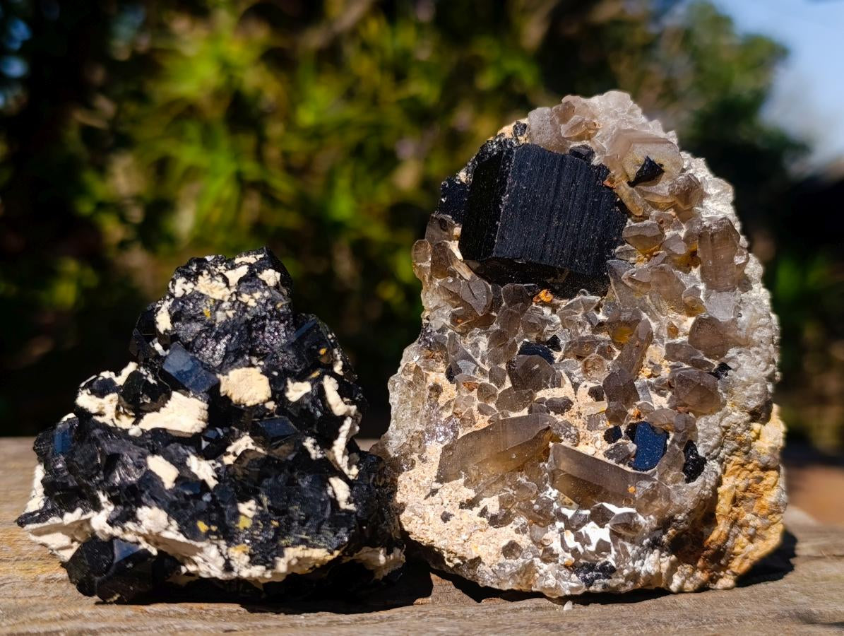 Natural Schorl Black Tourmaline Crystal Specimens with Associated Minerals x 16 From Erongo, Namibia