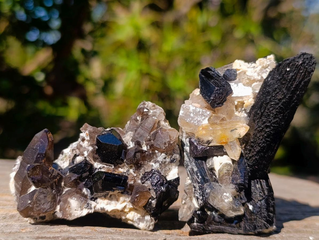Natural Schorl Black Tourmaline Crystal Specimens with Associated Minerals x 16 From Erongo, Namibia
