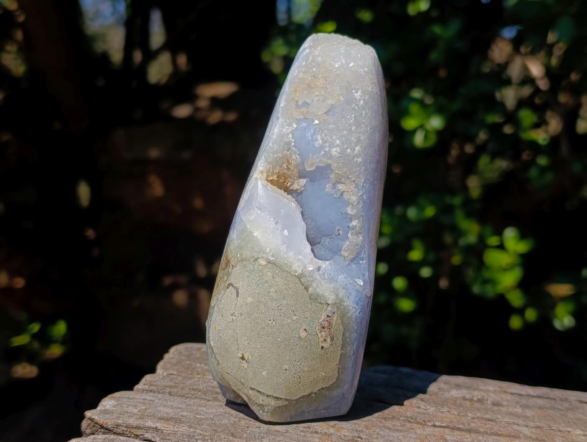 Polished and Natural Blue Lace Agate Standing Display Pieces x 2 From Nsanje, Malawi