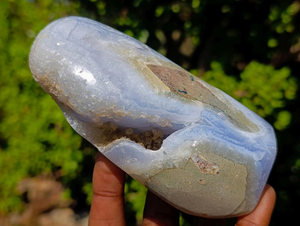 Polished and Natural Blue Lace Agate Standing Display Pieces x 2 From Nsanje, Malawi