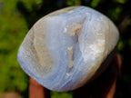 Polished and Natural Blue Lace Agate Standing Display Pieces x 2 From Nsanje, Malawi