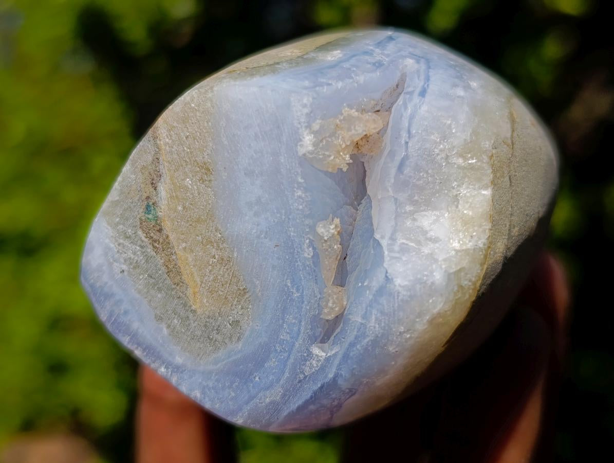 Polished and Natural Blue Lace Agate Standing Display Pieces x 2 From Nsanje, Malawi