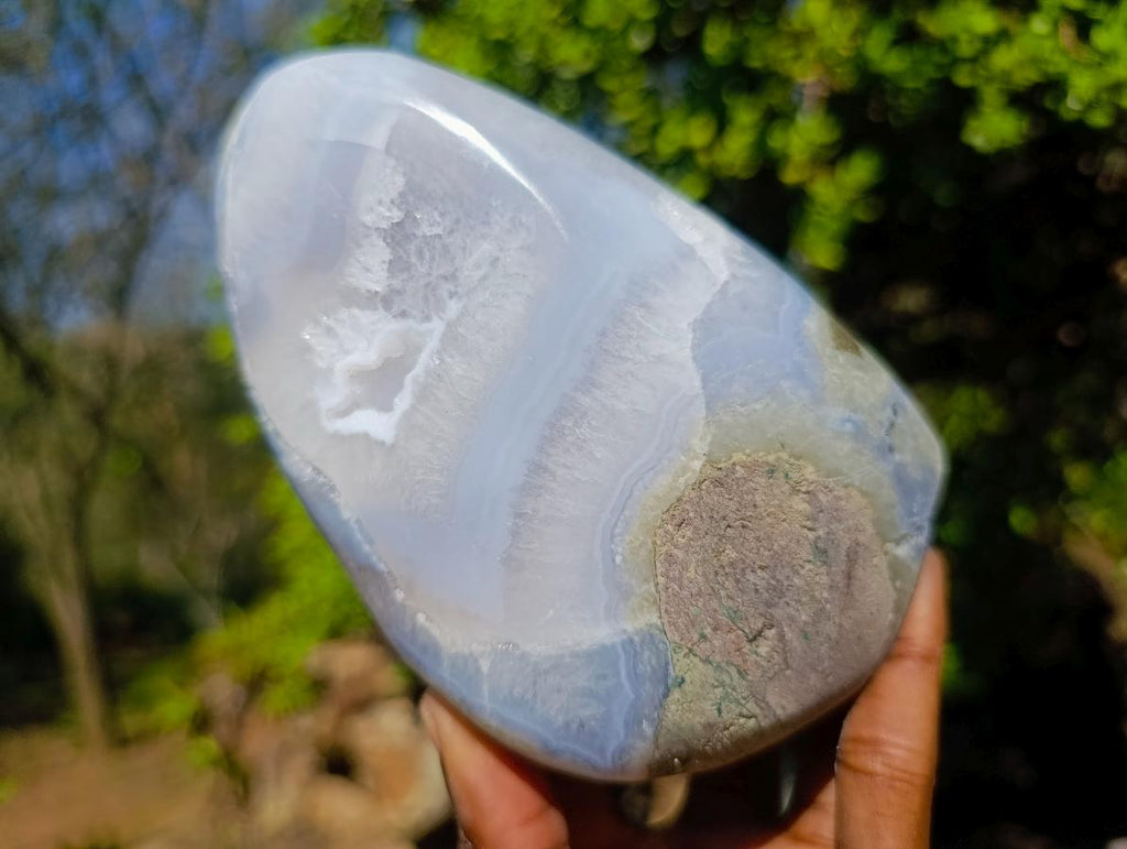 Polished and Natural Blue Lace Agate Standing Display Pieces x 2 From Nsanje, Malawi