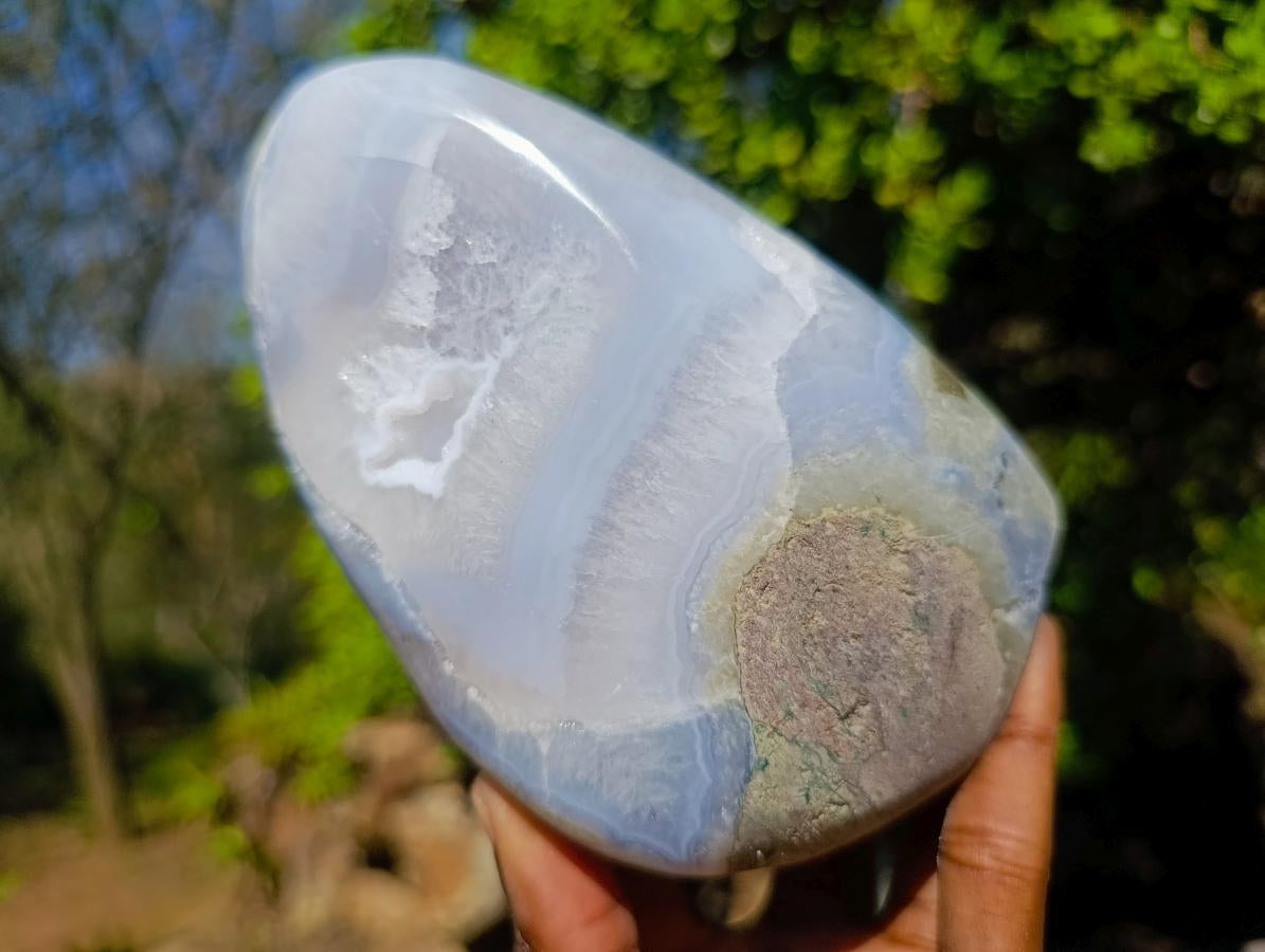 Polished and Natural Blue Lace Agate Standing Display Pieces x 2 From Nsanje, Malawi