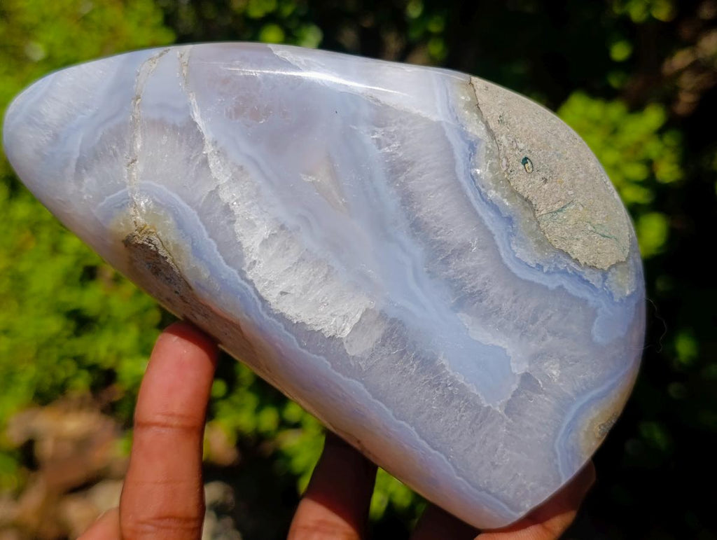 Polished and Natural Blue Lace Agate Standing Display Pieces x 2 From Nsanje, Malawi