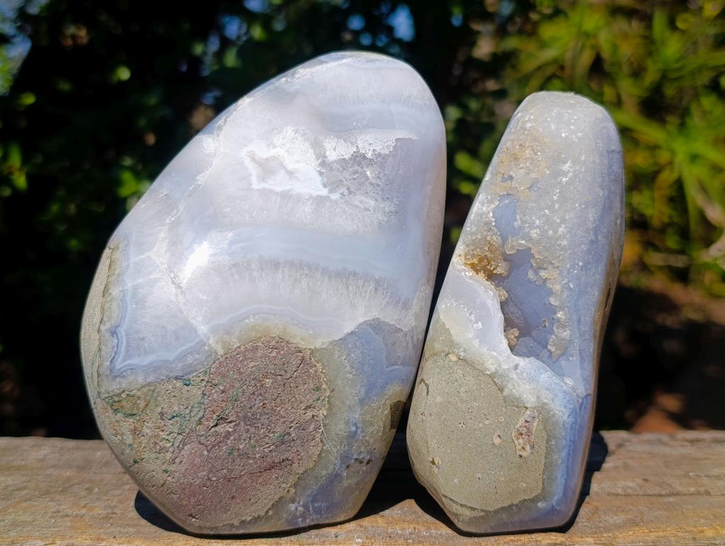 Polished and Natural Blue Lace Agate Standing Display Pieces x 2 From Nsanje, Malawi