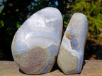 Polished and Natural Blue Lace Agate Standing Display Pieces x 2 From Nsanje, Malawi
