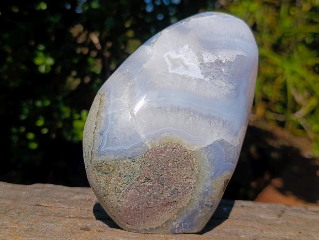 Polished and Natural Blue Lace Agate Standing Display Pieces x 2 From Nsanje, Malawi