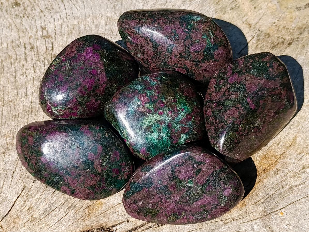 Polished Ruby Corundum In Chrome Verdite Free Forms x 6 From Mutoko, Zimbabwe