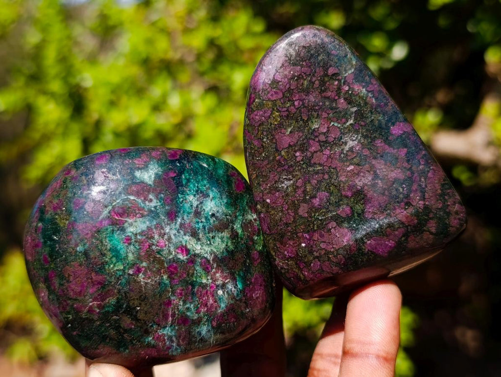 Polished Ruby Corundum In Chrome Verdite Free Forms x 6 From Mutoko, Zimbabwe