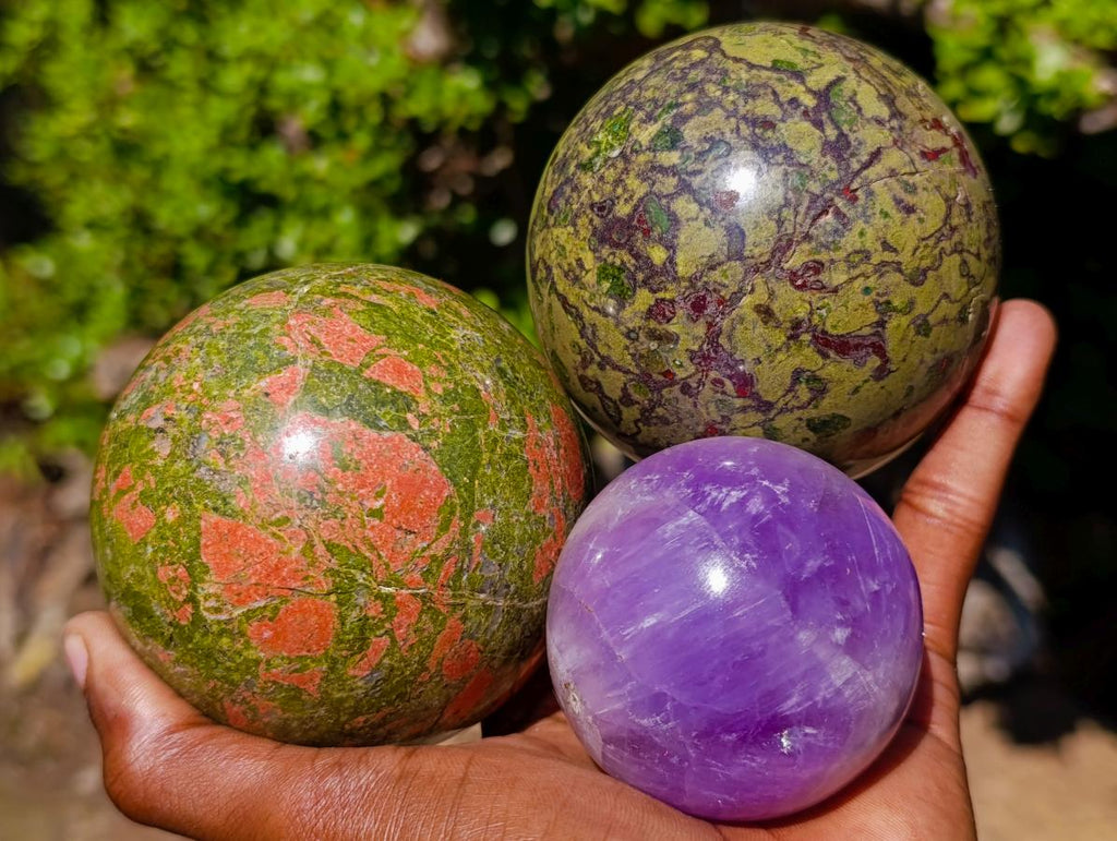 Polished Mix of Multi Mineral Spheres x 3 From South Africa