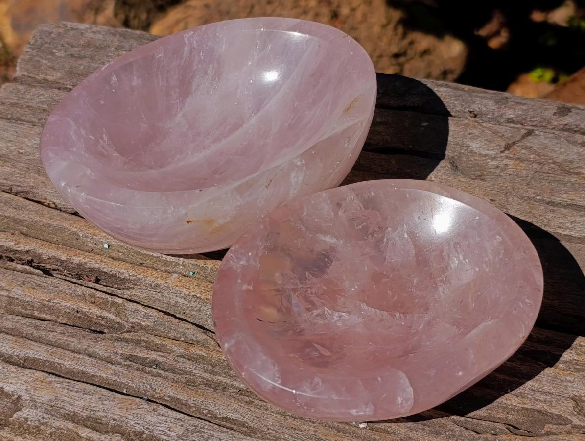 Polished Gemmy Rose Quartz Bowls x 2 From Madagascar