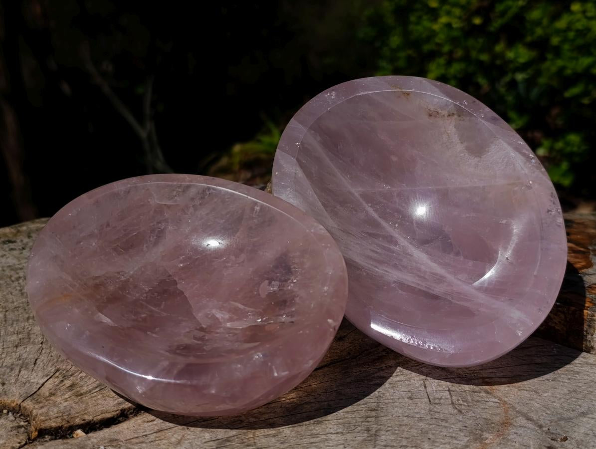 Polished Gemmy Rose Quartz Bowls x 2 From Madagascar
