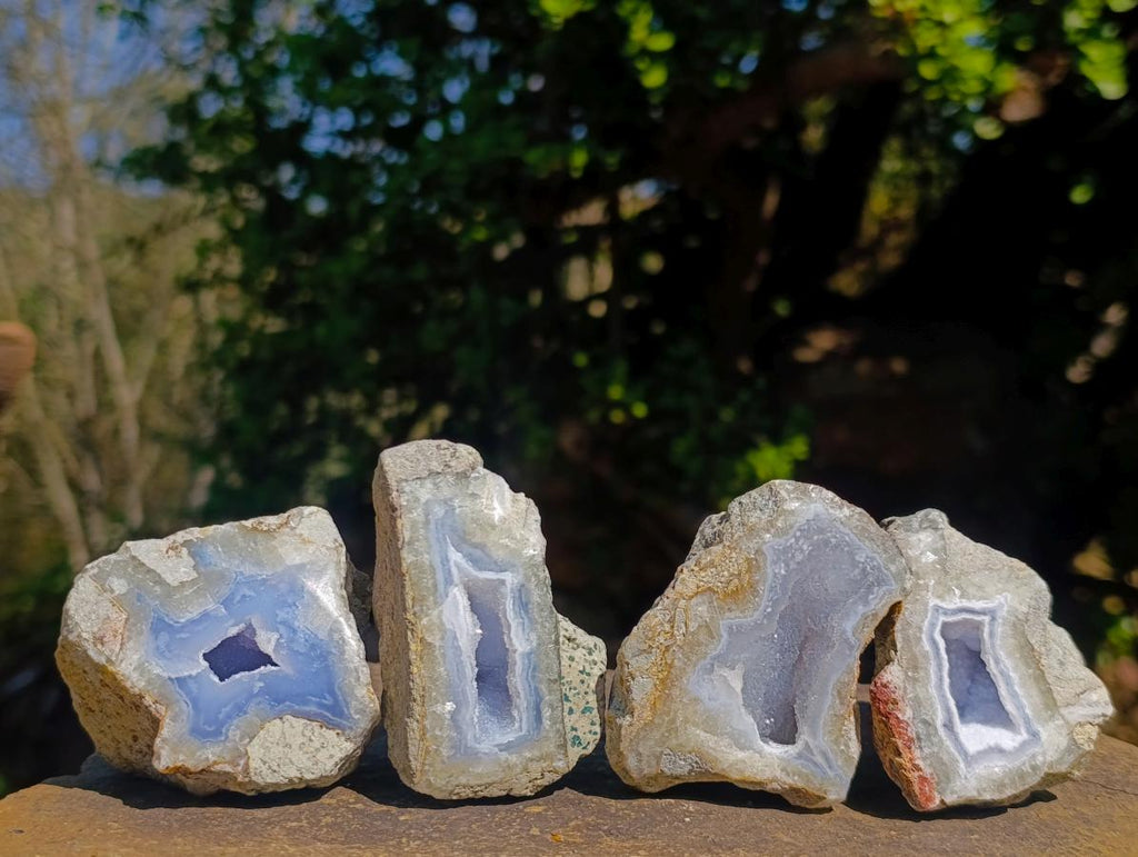 Polished One Side Blue Lace Agate Geodes x 12 From Nsanje, Malawi