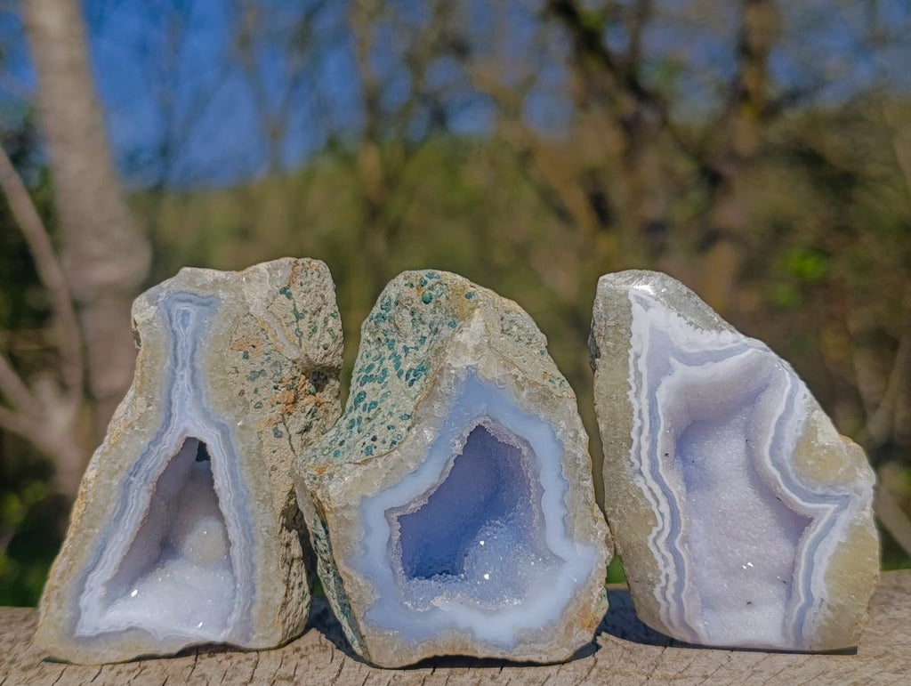Polished One Side Blue Lace Agate Geodes x 12 From Nsanje, Malawi