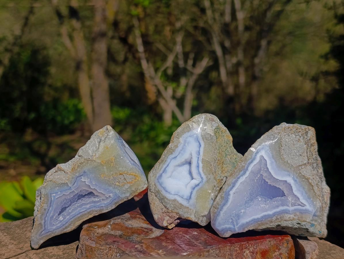 Polished One Side Blue Lace Agate Geodes x 12 From Nsanje, Malawi