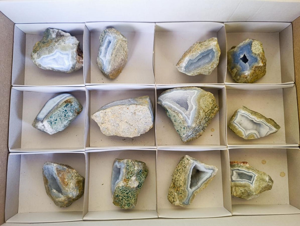 Polished One Side Blue Lace Agate Geodes x 12 From Nsanje, Malawi
