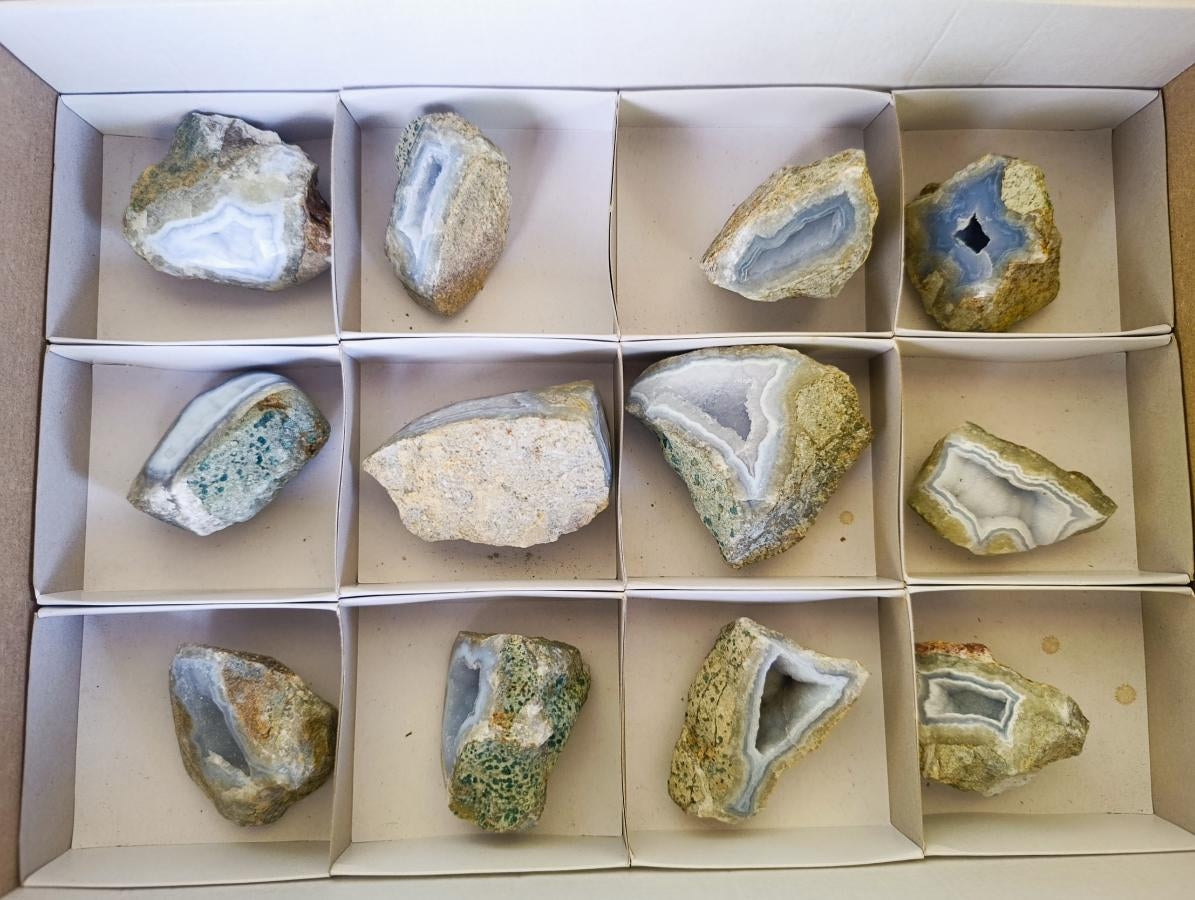 Polished One Side Blue Lace Agate Geodes x 12 From Nsanje, Malawi