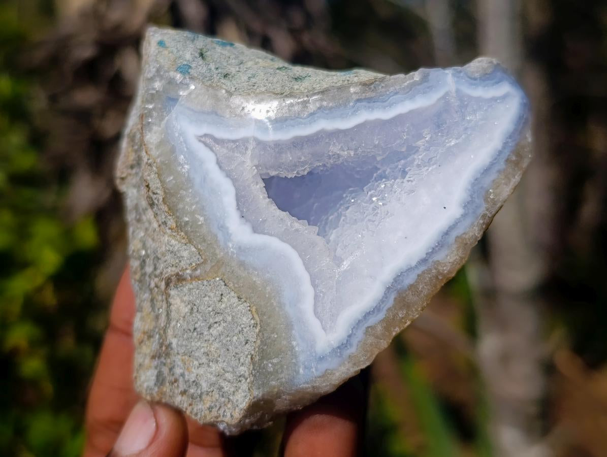 Polished One Side Blue Lace Agate Geodes x 12 From Nsanje, Malawi