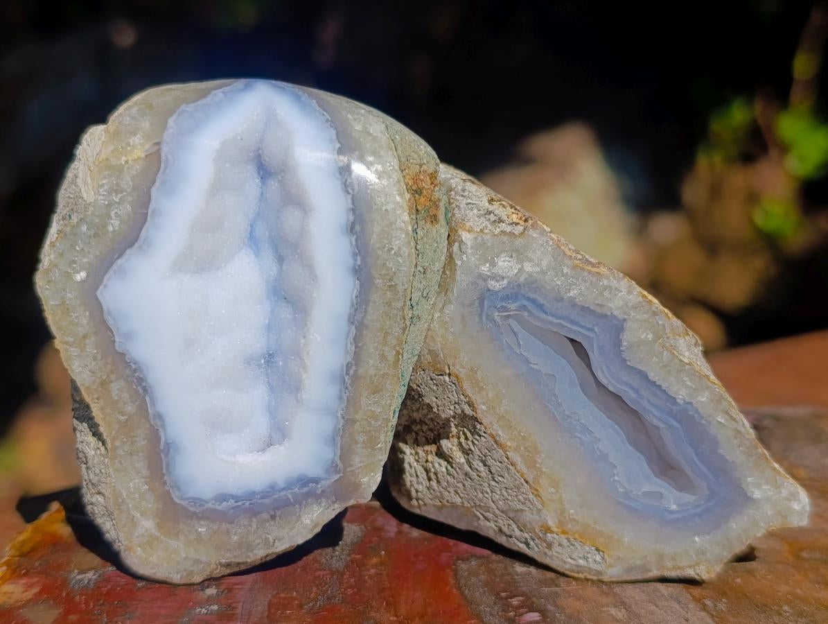 Polished One Side Blue Lace Agate Geodes x 12 From Nsanje, Malawi