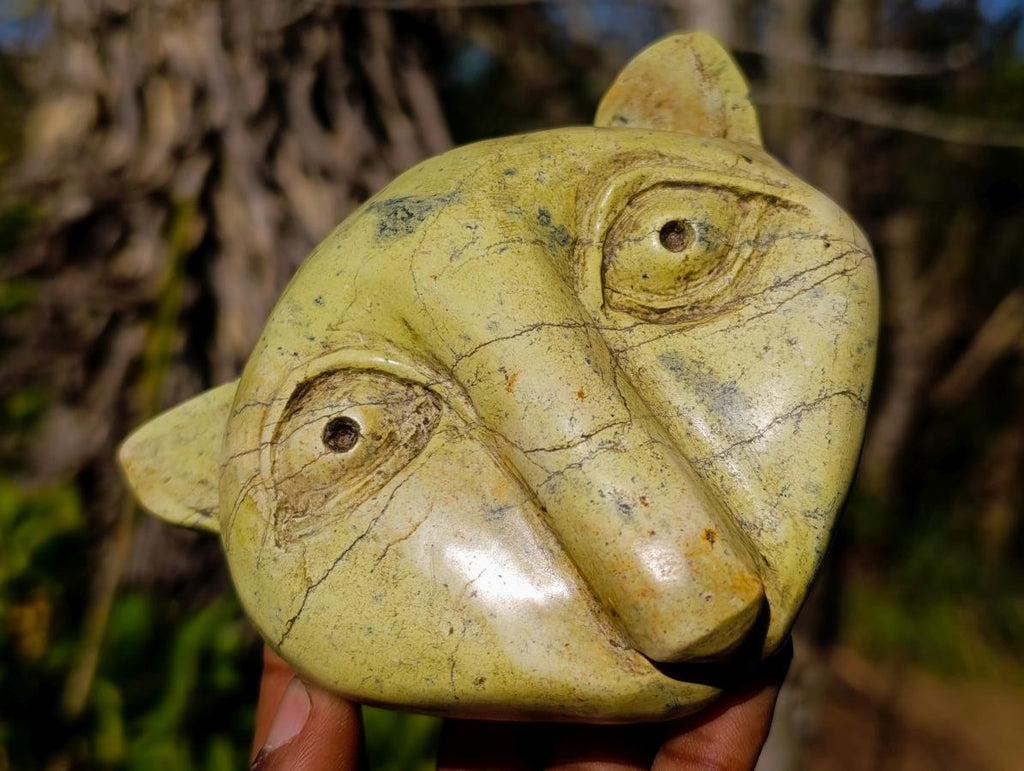 Hand Made Leopard Stone Cat Head Carvings x 3 From Zimbabwe