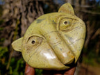 Hand Made Leopard Stone Cat Head Carvings x 3 From Zimbabwe