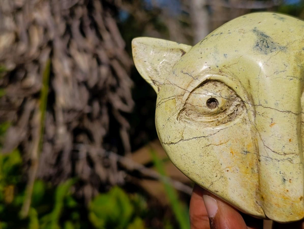 Hand Made Leopard Stone Cat Head Carvings x 3 From Zimbabwe