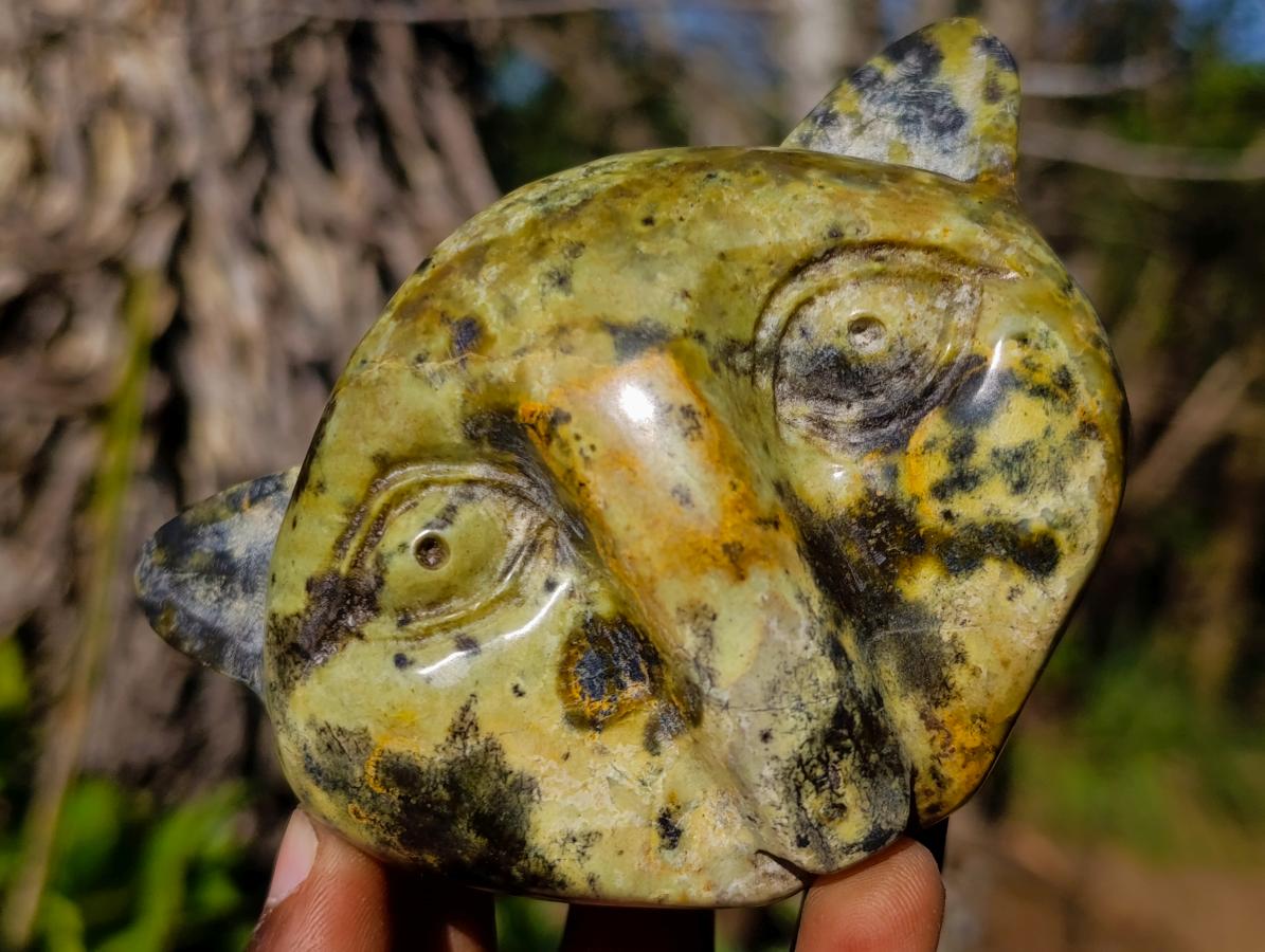 Hand Made Leopard Stone Cat Head Carvings x 3 From Zimbabwe