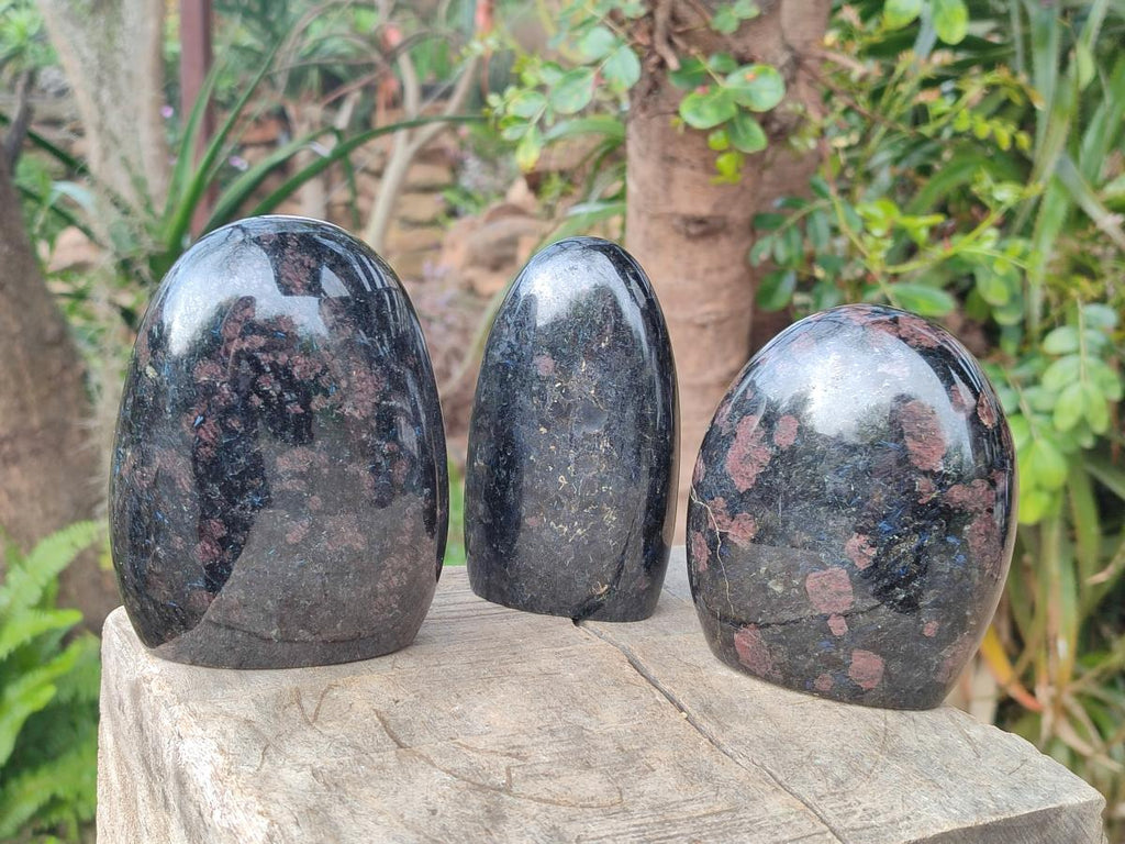 Polished "Water Sapphire" Standing Display Pieces with Sillimanite x 3 From Ambatofinandrahana, Madagascar