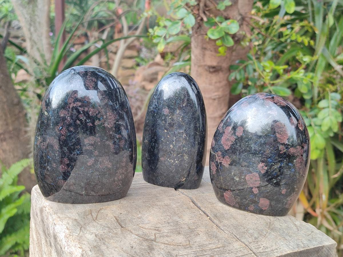 Polished "Water Sapphire" Standing Display Pieces with Sillimanite x 3 From Ambatofinandrahana, Madagascar
