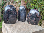 Polished "Water Sapphire" Standing Display Pieces with Sillimanite x 3 From Ambatofinandrahana, Madagascar