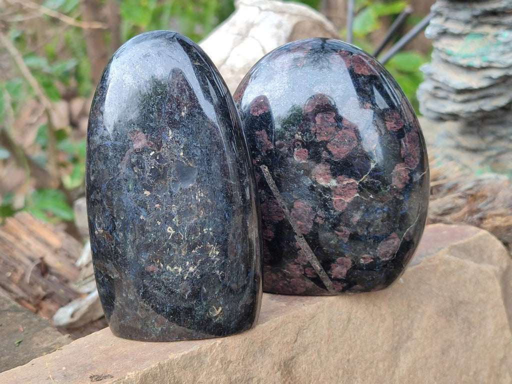 Polished "Water Sapphire" Standing Display Pieces with Sillimanite x 3 From Ambatofinandrahana, Madagascar