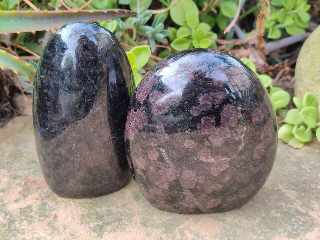 Polished "Water Sapphire" Standing Display Pieces with Sillimanite x 3 From Ambatofinandrahana, Madagascar