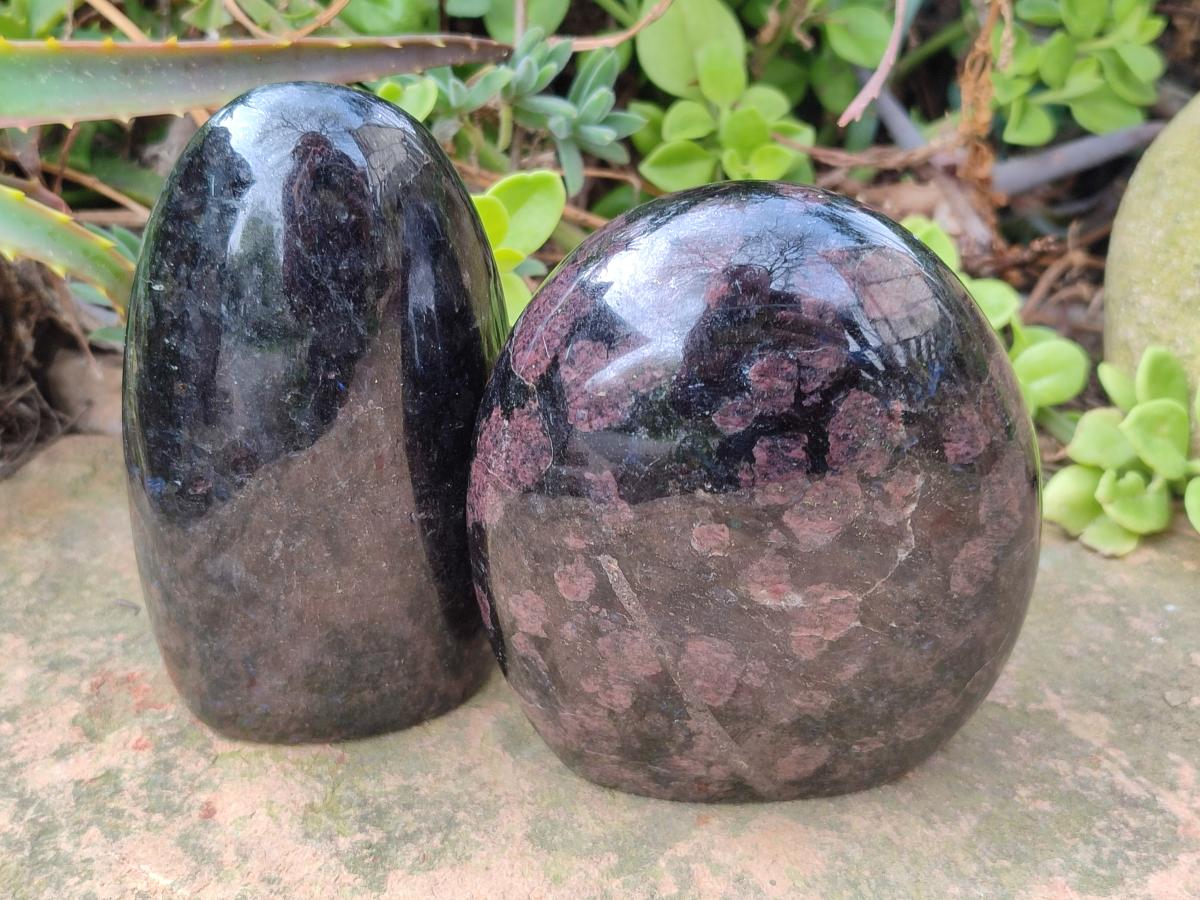 Polished "Water Sapphire" Standing Display Pieces with Sillimanite x 3 From Ambatofinandrahana, Madagascar
