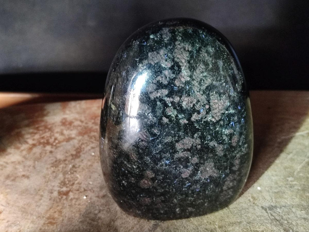 Polished "Water Sapphire" Standing Display Pieces with Sillimanite x 3 From Ambatofinandrahana, Madagascar