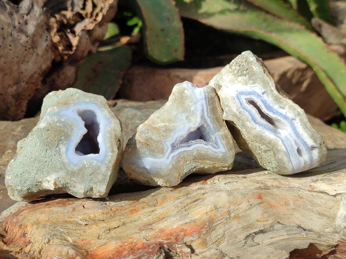 Polished One Side Blue Lace Agate Geodes x 12 From Nsanje, Malawi