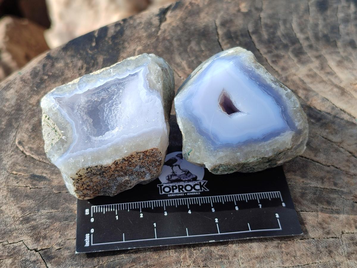 Polished One Side Blue Lace Agate Geodes x 12 From Nsanje, Malawi