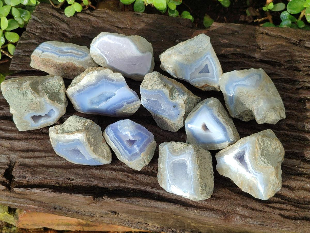 Polished One Side Blue Lace Agate Geodes x 12 From Nsanje, Malawi