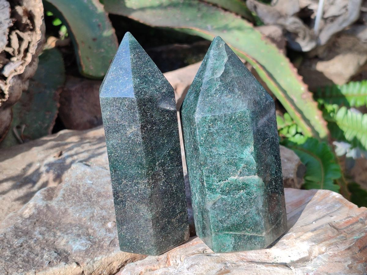 Polished Fuchsite Quartz with Pyrite Display Crystals x 3 From Andakatany, Madagascar