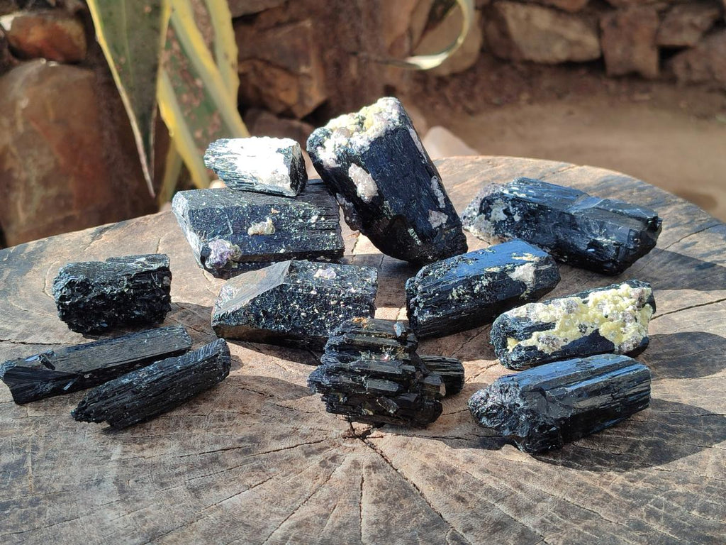Natural Schorl Black Tourmaline Specimens x 12 From Erongo, Namibia